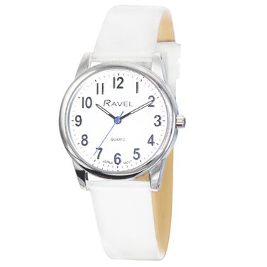 Годинник Ravel Plus - Екстра Довге Життя, Унісекс, на Ремінь з Мікрофібри, Аналоговий Кварц (Японія), Корпус 40 мм, Білий/Сріблястий/Біле ЦИФЕРБЛАТ