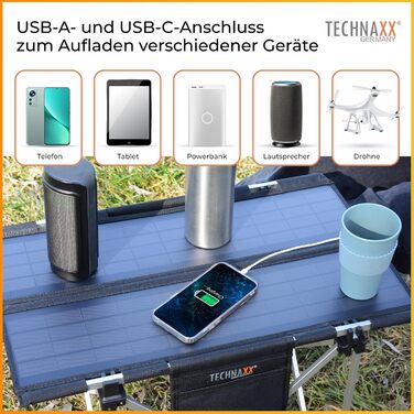 Сонячний кемпінговий стіл Technaxx 60W зі складаною панеллю та USB-зарядкою (TX-251)