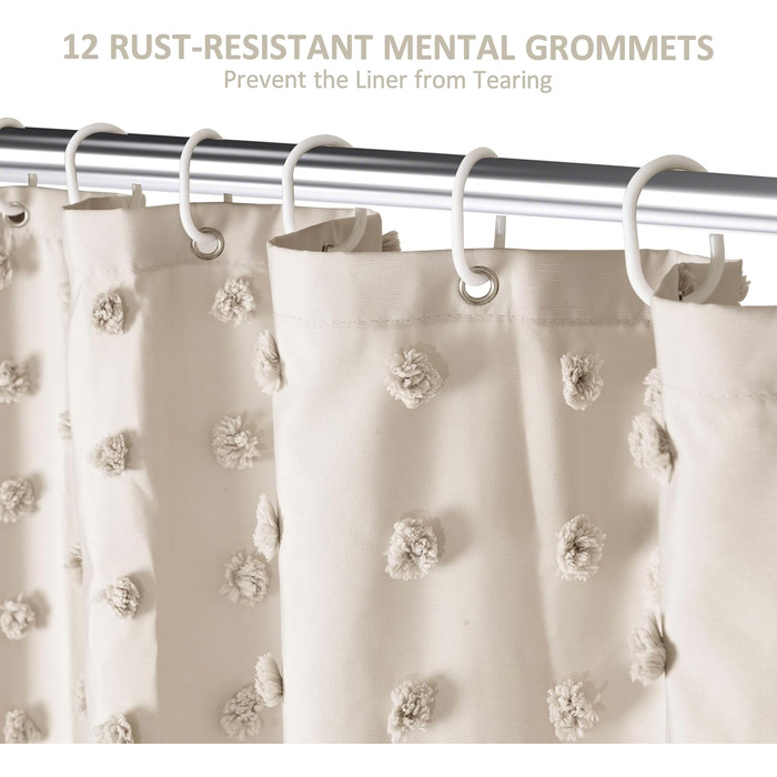 Штора для ванної кімнати Boho в стилі кантрі, тканинна, натуральних кольорів, 183 x 213 см, з гачками, набір, для ванної кімнати