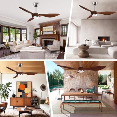 Стеляний вентилятор Reiga 132 см з LED-підсвічуванням та пультом керування, тихий реверсивний DC мотор, 6 швидкостей, керування через додаток, колір коричневий, лопаті з імітацією дерева