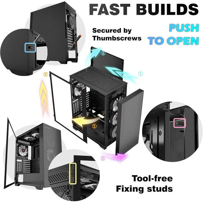 Корпус ПК KEDIERS H05: Ігрова Mid-Tower з 6 вентиляторами ARGB та скляною панеллю