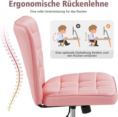Крісло для дому та офісу Yaheetech, обертове, регульоване по висоті, без підлокітників, на коліщатках, з м'яким сидінням, штучна шкіра, рожеве