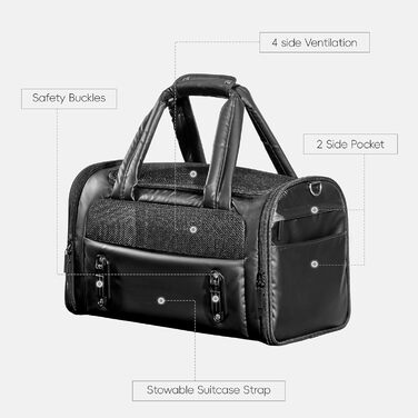 Транспортна переноска для собак та котів, чорна, M - складана переноска для подорожей літаком, авто та потягом