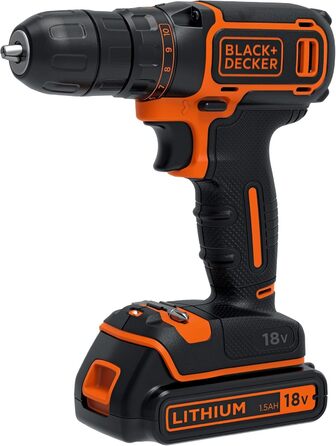 Акумуляторний дриль-шуруповерт Black+Decker BDCDC18K (18V, Li-Ion, 18V, 1.5Ah, LED, планетарне передаточне число, Softgrip)
