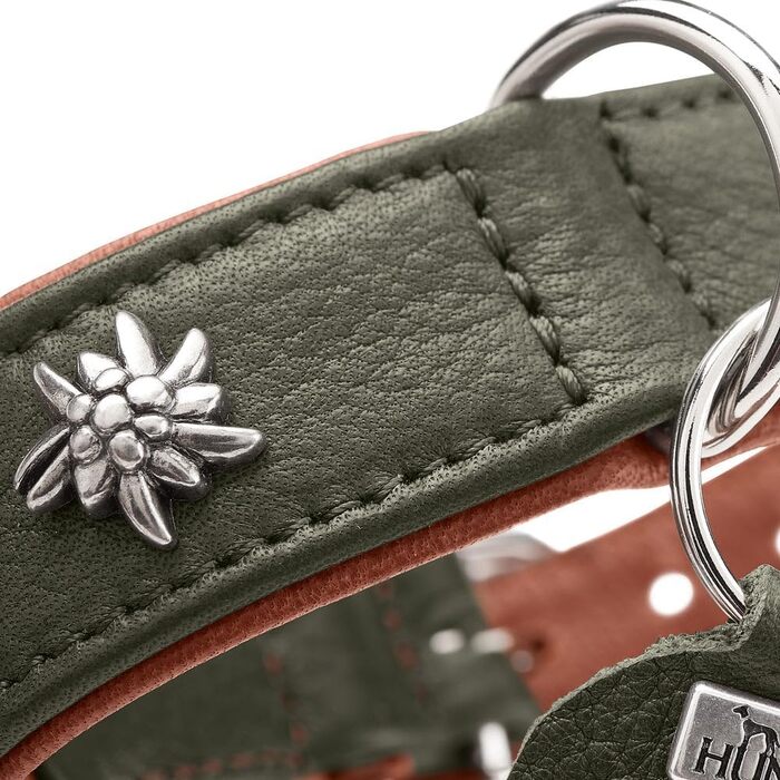 Нашийник для собак HUNTER München, зелено-коричневий, шкіряний, з вишуканими деталями, м'який та міцний, не травмує шерсть, екологічний, Made in Germany, розмір 50