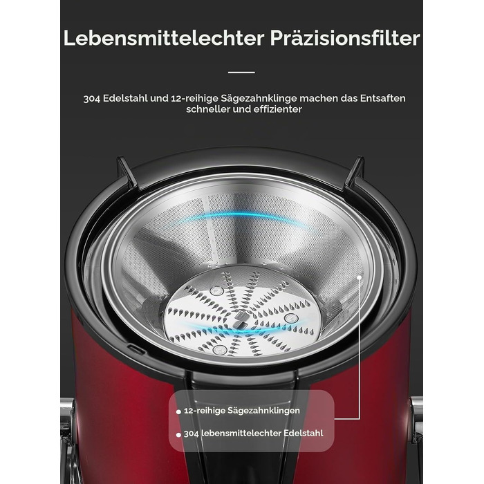 Електрична центрифужна соковижималка FOHERE Entsafter, 800 Вт, червона