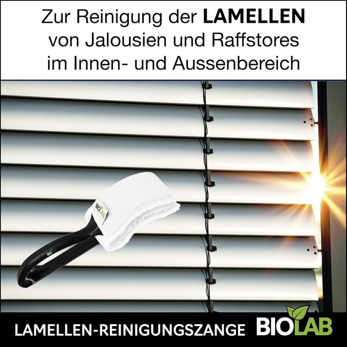 BIOLAB Venetian Blind Cleaning Tongs (incl. 2 Pads) and Blind Cleaning Brush (exterior), for cleaning blinds & Venetian blinds, blind cleaner, slat cleaner, Venetian blind cleaner