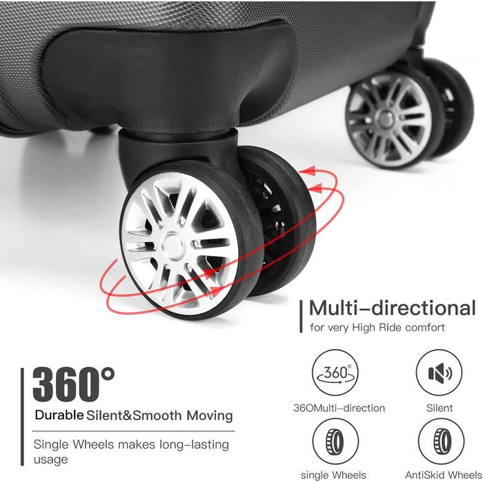 Валіза ручної поклажі KONO 55x38x22 см, 33 літри, сірий, ABS, з колесами