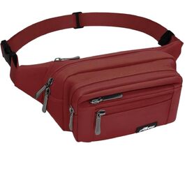 Чоловіча/жіноча поясна сумка-бананка з дощовиком, велика, нейлон, 5 відділень на блискавці, для подорожей, спорту, прогулянок з собакою (бордовий)