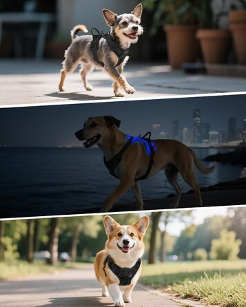 Світловідбиваючий нашийник для собак Joytale з LED, перезаряджуваний, для середніх собак, не тягне, з ручкою, регульований, для нічних прогулянок, чорно-синій, M (1 шт.)