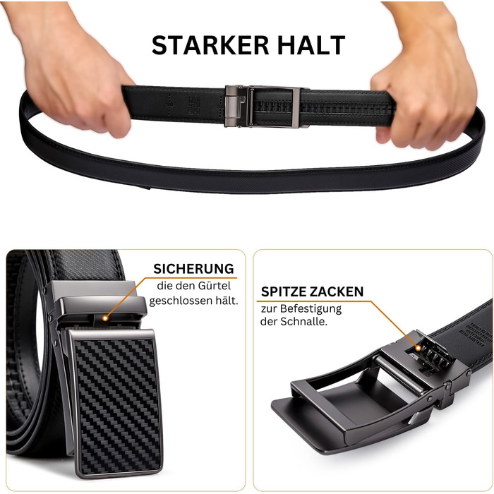 Чоловічий шкіряний ремінь Frentree з автоматичною пряжкою, 35 мм, без отворів, регульований (125 см, обхват талії 91-106 см)