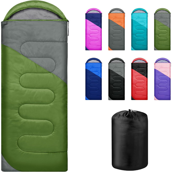 Yarmiene 3-4 Season Sleeping Bag - Outdoor Rectangular Sleeping Bag for Adults & Kids - Warm & Portable for Camping, Hiking (Green+Gray)