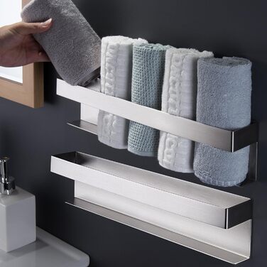 Тримач для рушників ZUNTO без свердління, самоклеючий, з нержавіючої сталі, 40 см, срібляний