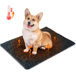 Self-Heating Blanket for Dogs & Cats, Pet Heating Mat Winter, Washable Heating Blanket for Dogs, Self-Warming Dog Mat Fluffy Warm, Thermal Blanket for Dogs Non-Slip, Grey, 115x70cm (L70*W50cm, Dark Grey & Black)