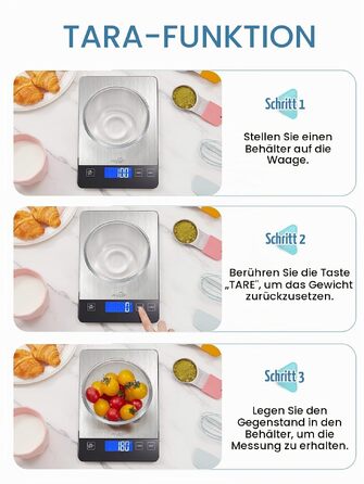 Цифрова кухонна вага для продуктів до 10 кг з точністю 1 г, сталева вага для випікання та готування з LED-дисплеєм (батарейки в комплекті)