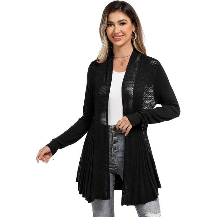 Жіноча кофта-кардиган iClosam: легка літня куртка з довгим рукавом, вільний крій, чорний колір
