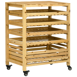 Outsunny Fruit and Vegetable Stand with Wheels, 5-Tier Vegetable Rack, Fruit Basket Stand for Vegetables up to 20 kg, Fir Wood, Natural
