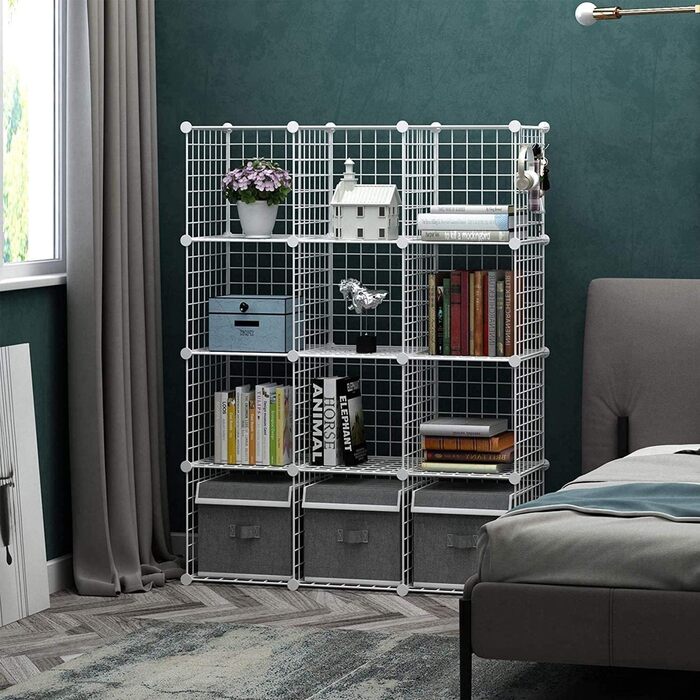 C&AHOME Wire Cube Storage, 6 - Metal Cube Organizer with C-Grids, Modular Shelving Units, Storage Shelf Racks, Closet Organizer, 93.5 in L x 31.8 in W x 93.5 in H, (12-Cube, White)
