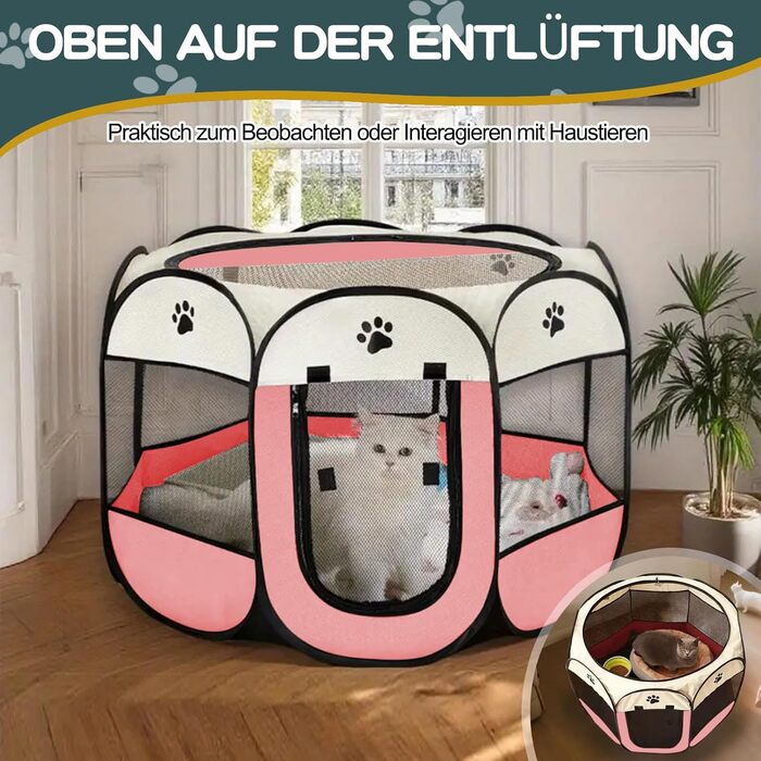 Складана переносна клітка-вольєр для собак та котів, 74x74x43 см (Рожева)