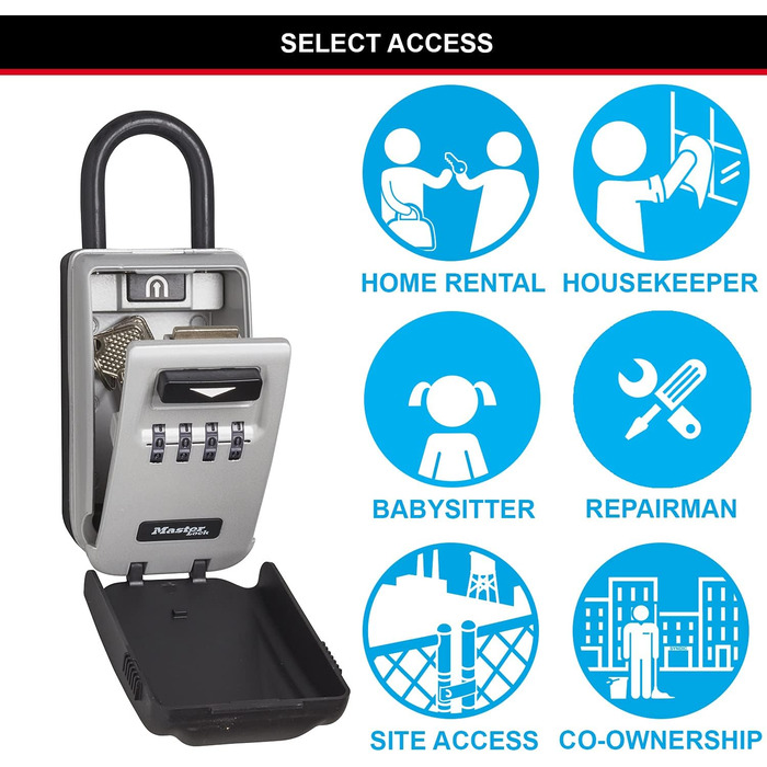 Сейф для ключів Master Lock з кріпленням на стіну, зовнішній, 12.6 x 7.2 x 5.2 см, з підсвічуванням та бугелем