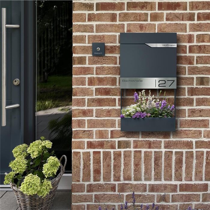 Поштовий ящик Metzler Anthrazit RAL 7016 з газетницею та табличкою з нержавіючої сталі V2A, антикорозійний, сучасний, 10 років гарантії на запчастини