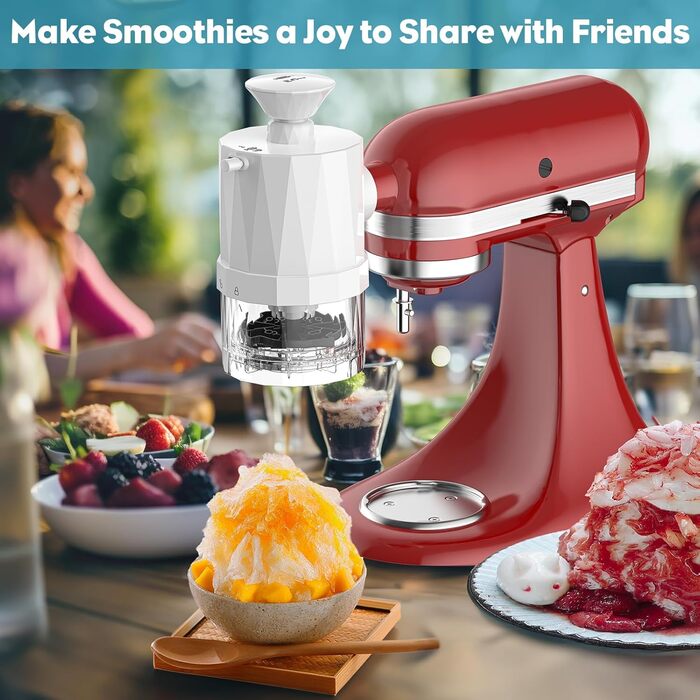 Ice Shaver Attachment for KitchenAid Stand Mixer, easy to assemble, ice shaver with 8 ice molds, slushy maker for KitchenAid accessories with interchangeable coarse and fine blades