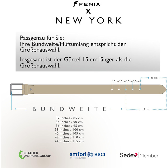Чоловічий шкіряний ремінь FENIX NEW YORK, 80-125 см, ширина 35 мм, регульований, без нікелю, для костюма та джинсів, Desert Cognac 95