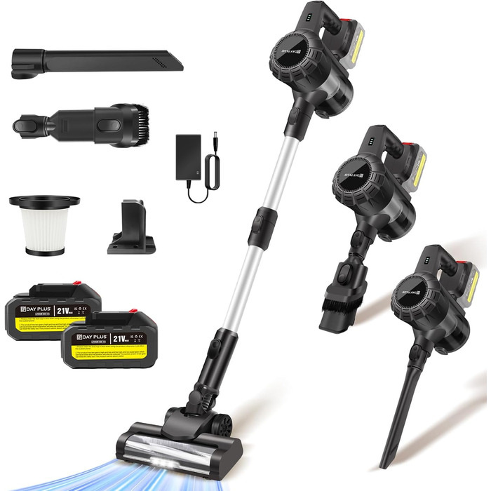 Бездротовий акумуляторний пилосос з антизаплутаною насадкою, фільтрація 99,999%, для будь-яких поверхонь, сірий колір, 2 акумулятори
