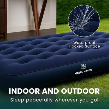 Надувне кемпінгове ліжко Green Haven – водонепроникна двоспальна повітряна матрац, швидко надувається, для кемпінгу та гостей (односпальне ліжко), (двоспальна повітряна матрац + AC-насос)