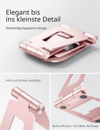 Алюмінієва подвійна складана підставка Nulaxy для iPad, iPhone та Kindle, регульований настільний тримач для планшетів та смартфонів, чорний (C-Roségold)