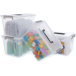 Citylife 6-Piece Storage Box Set, 5L, with Lid and Closure Clips, Handle, Stackable, Transparent Box, for Living Room, Bedroom, Garage, 21.4 * 14.5 * 15.5cm (5L/4-piece)