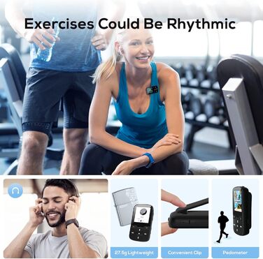 MP3 плеєр Bluetooth 5.3 16GB, Радіо, E-Book, Крокомір, Диктофон, Підтримка MicroSD до 128GB (Чорний)