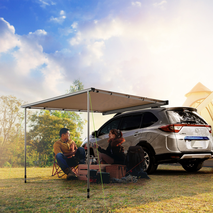 Outsunny Car Roof Tent - Weather-Resistant Camping Shelter, 160 x 250 x 125-225 cm, Khaki
