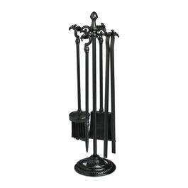 Relaxdays 5-Piece Fireplace Tool Set, Cast Iron