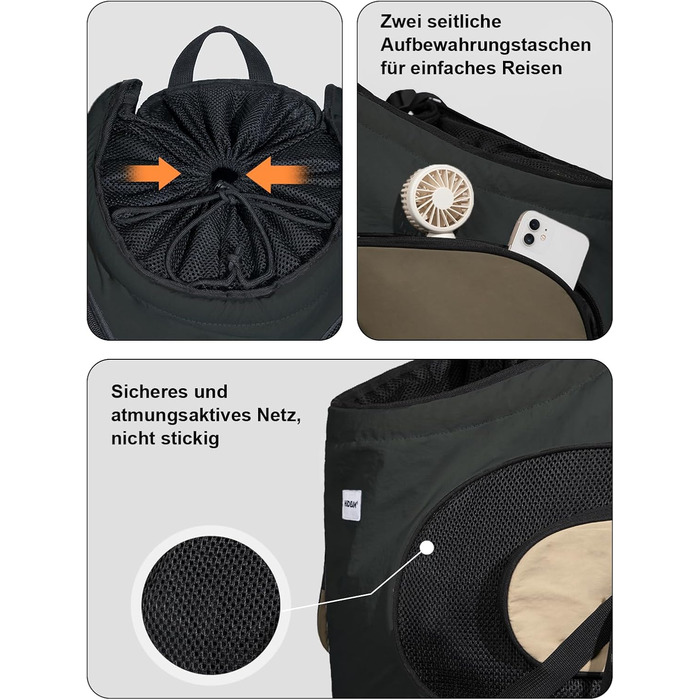 Рюкзак для собак та котів, рюкзак-переноска для маленьких та середніх собак та котів до 8.5 кг, чорний, дихаючий та зручний, для подорожей та активного відпочинку