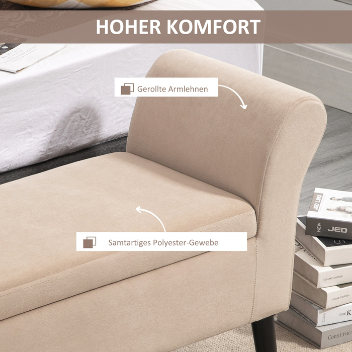 HOMCOM Living Room Bench Modern Upholstered Bench with Storage, Velvety Polyester, Rubberwood, Armrests, 115.5x43.5x66cm | Aosom