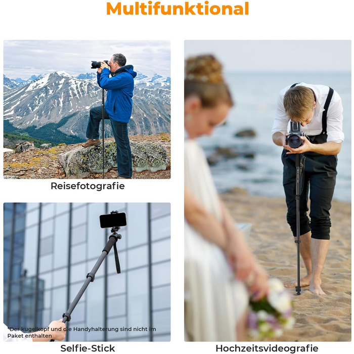 Монопод K&F Concept MS16 - 160см, алюміній, 5 секцій, для DSLR/DSLM/компактних камер