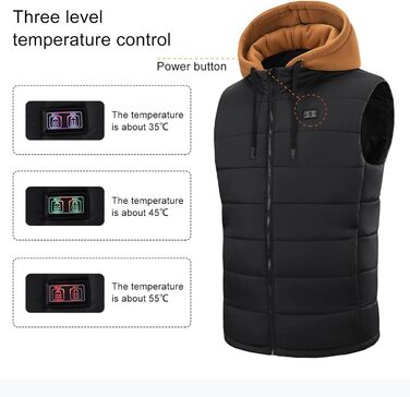 Чоловіча електрична жилетка з капюшоном, 15 зон нагріву, USB, чорна, 4XL
