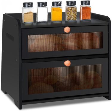 Бак для хліба з бамбука для кухні, 2-шаровий контейнер для домашнього хліба, чорний прямокутний, велика місткість