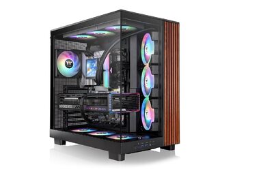 Корпус Thermaltake View 380 XL WS Black (Wood Style) | ATX Mid-Tower з RGB підсвічуванням | Подвійна камера, прихований з'єднувач, встановлений RGB вентилятор, тиха система охолодження, підтримка радіатора 360 мм, дерев'яні акценти