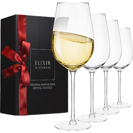 Набір келихів для білого вина, 4 шт. – вишукані кришталеві келихи ручної роботи, 530 мл. Ідеально підходять для шампанського, вина, святкування, весілля, дегустацій, любителів вина. Прозорі, еліптичні, 8 oz.