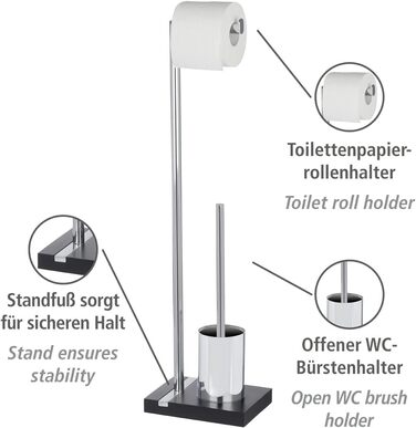 Набір для туалету WENKO Noble Elegante: тримач для щітки та туалетного паперу, полірезин, чорний, 20 x 74 x 15 см, хром/чорний