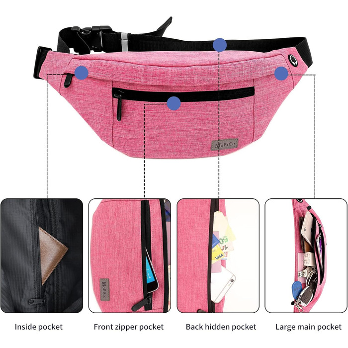 Спортивна поясна сумка на пояс для чоловіків та жінок, водонепроникна, для бігу, кемпінгу, тренувань, велосипеда, рожевого кольору