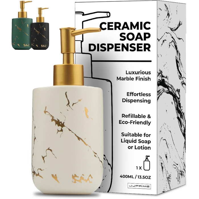 Дозатор для мила JJ PRIME, 400 мл, чорний, кераміка, для кухні та ванної кімнати