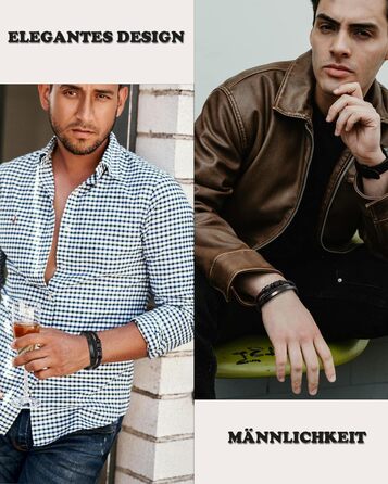 Чоловічий браслет на руці - шкіряний браслет з нержавіючою сталевою магнітною застібкою - плетений шкіряний браслет - браслети для чоловіків як подарунок на день народження, День святого Валентина, Різдво або День батька Чорний 21см