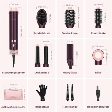 PARWIN PRO BEAUTY MaxAIR 2.0 Multi-Styler Set: 7-в-1 Фен, Плойка, Випрямляч, Щітка для об'єму, 110000 об/хв, Автоматична намотка, Подвійна напруга, Jasper Plum