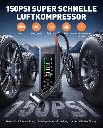 Powerbank Starthilfe 5000A з компресором 150PSI: акумулятор для авто 12V, бустер, аварійний старт, ліхтарик, рукавички