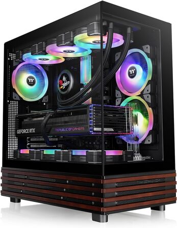 Thermaltake View 270 Plus WS TG ARGB: Корпус ПК Midi-Tower з темперованим склом, деревом, 3 вентилятори ARGB, USB-C, підтримка радіатора 360мм, чорний
