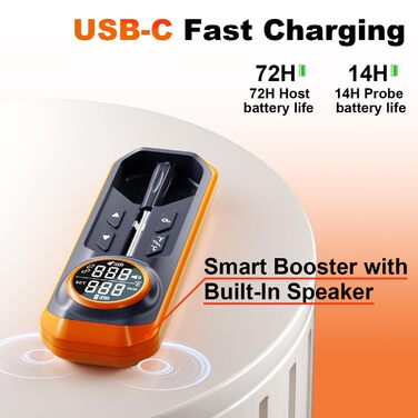 Бездротовий термометр для м'яса, цифровий кухонний термометр з бездротовим зондом, дальність 152 м, термометр для їжі, сумісність з iOS & Android, попередньо запрограмовані температури для гриля, духовки