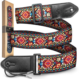Гітарний ремінь Belfort® для електрогітари, акустичної гітари, бас-гітари та укулеле - для дорослих та дітей, з мікрофібри + E-BOOK (Vintage)